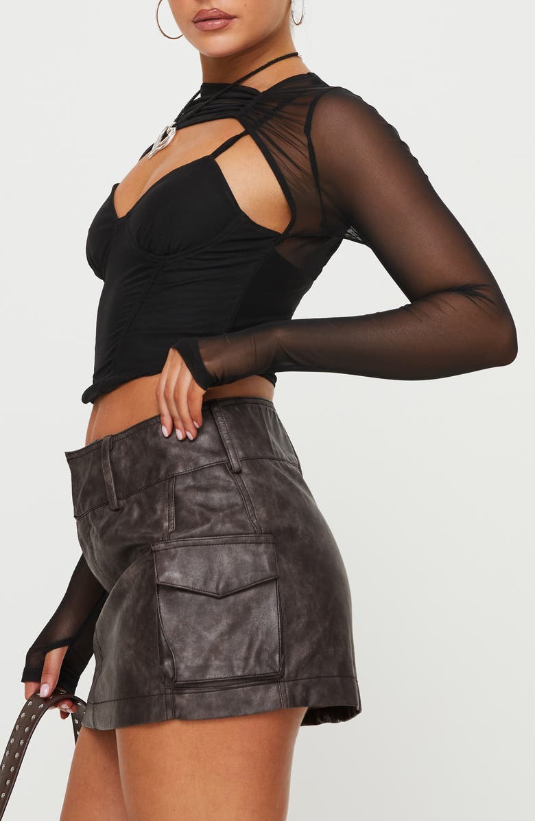 Princess Polly Domenic Washed Faux Leather Cargo Miniskirt, Alternate, color,