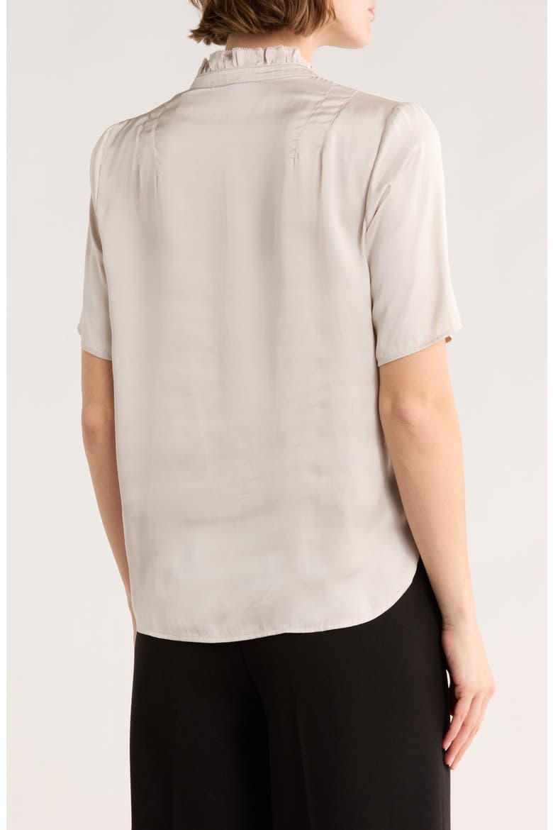 Ruffle Split Neck Short Sleeve Top, Alternate, color, TRANQUIL TAUPE