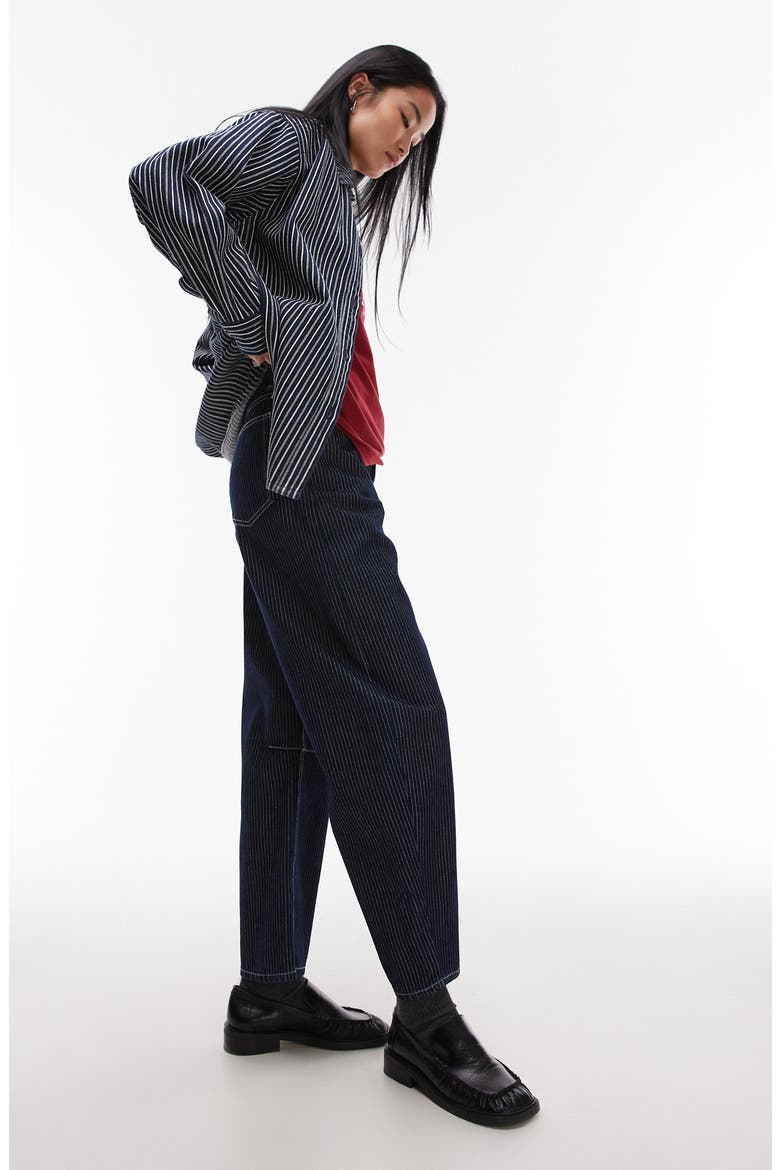 Pinstripe Barrel Leg Jeans, Alternate, color, MEDIUM BLUE