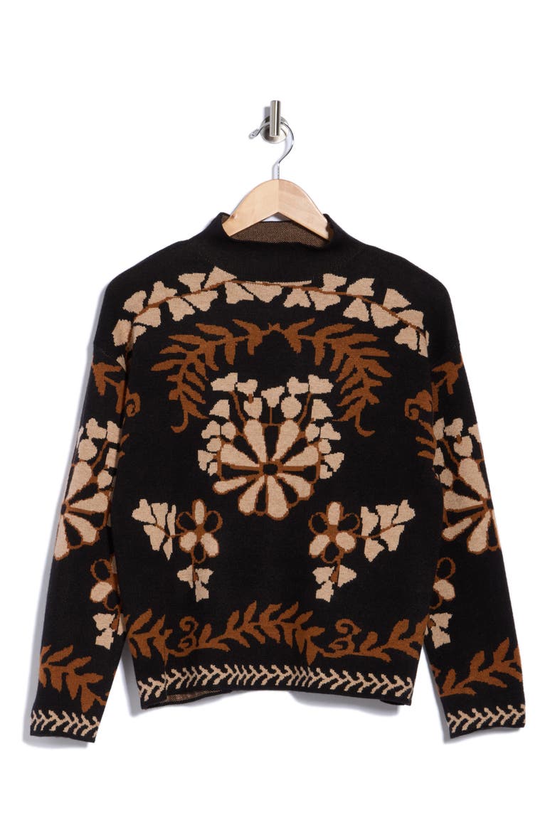 Jacquard Mock Neck Sweater, Main, color, BLACK / ECRU / HAZELNUT