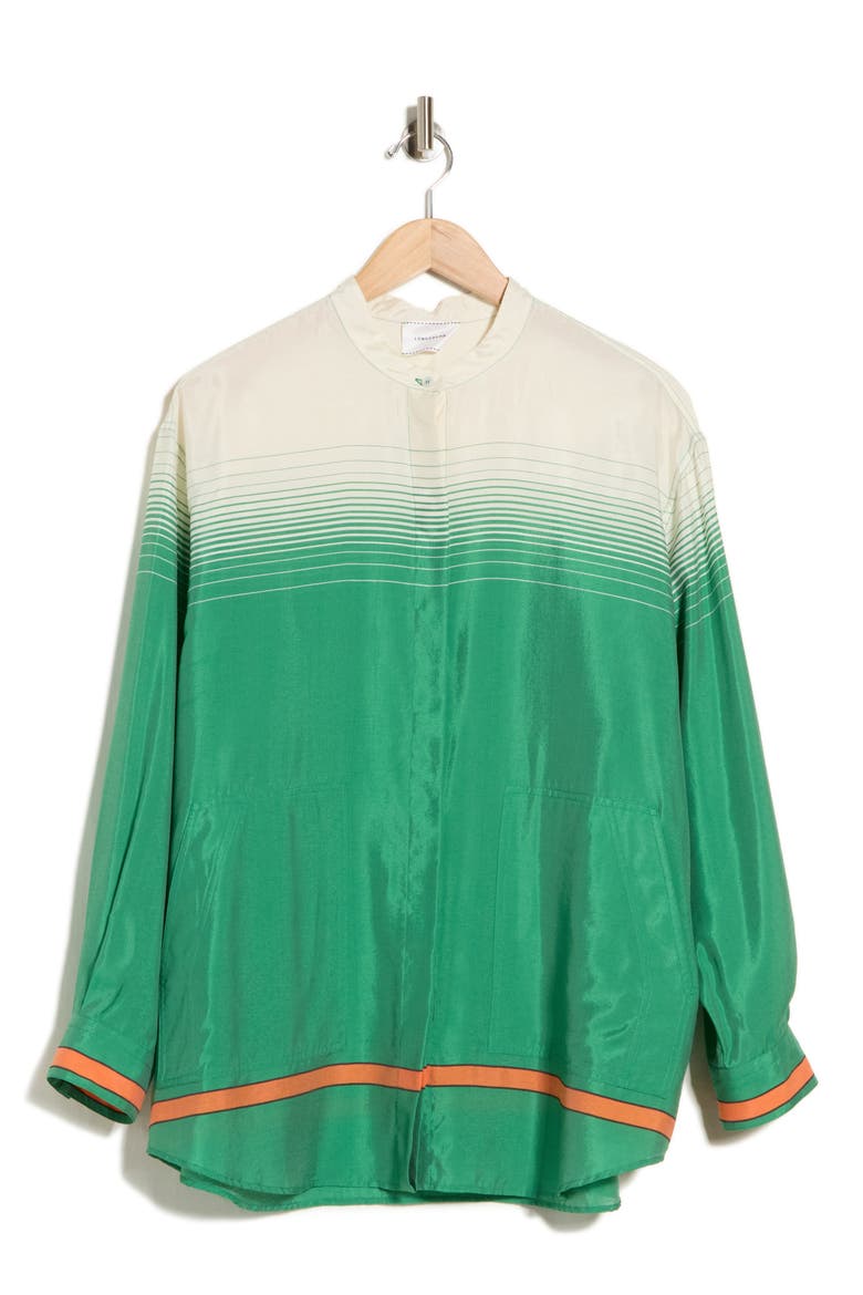 Striped Band Collar Silk Blend Tunic, Main, color, GREEN