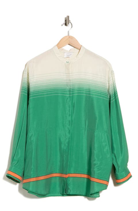 Striped Band Collar Silk Blend Tunic