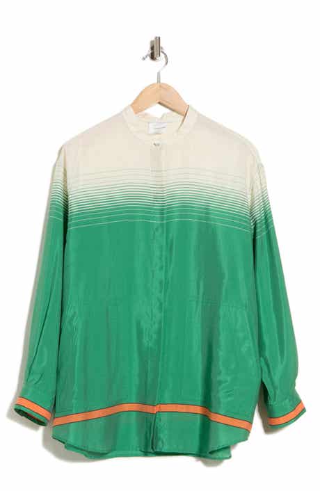 Striped Band Collar Silk Blend Tunic