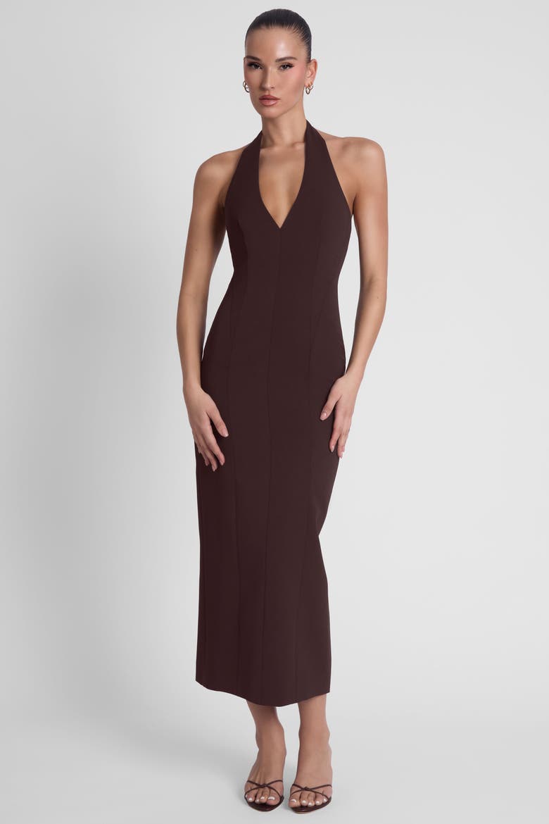 Helena Halter Midi Dress, Alternate, color, Brown