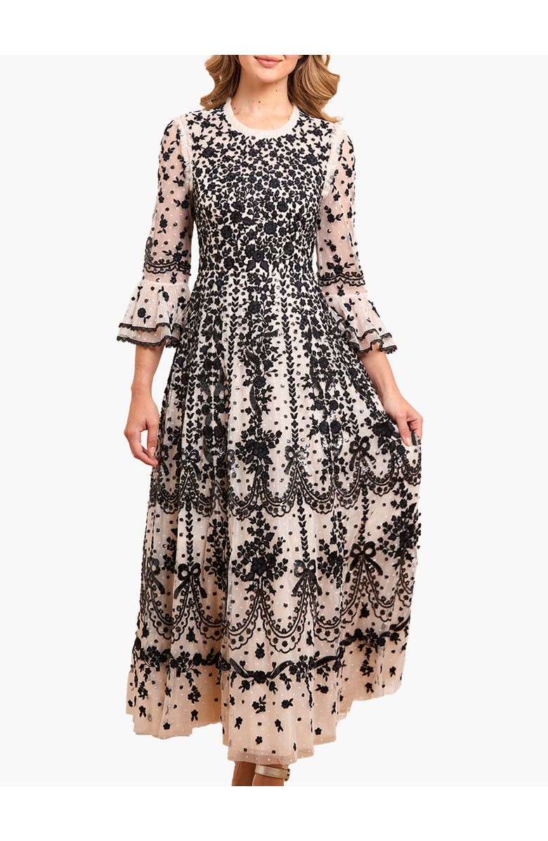 Needle & Thread Adeline Round Neck Maxi Dress, Main, color, Cream/Graphite