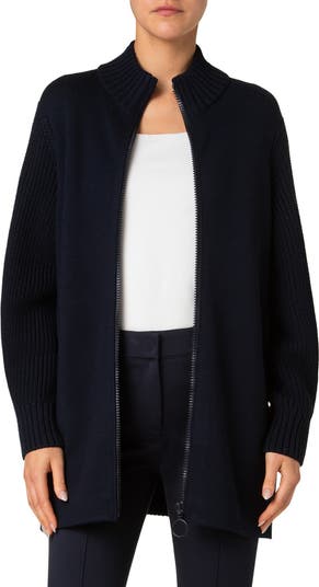 Stretch Merino Wool Bomber Cardigan
