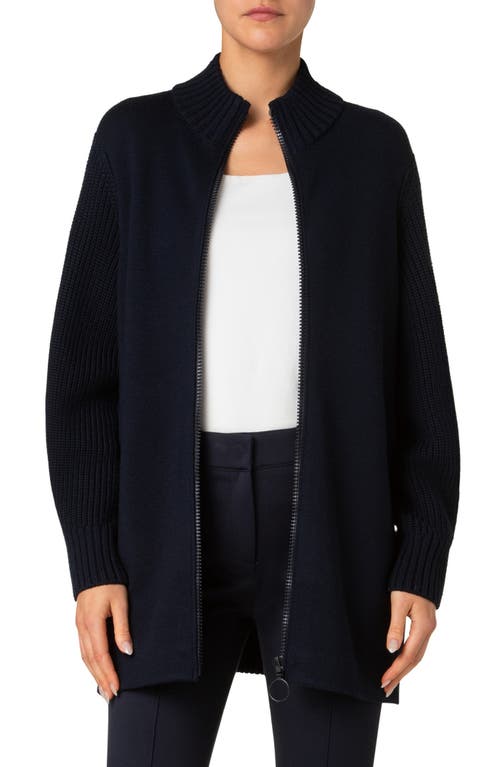 Akris Punto Stretch Merino Wool Bomber Cardigan In Navy