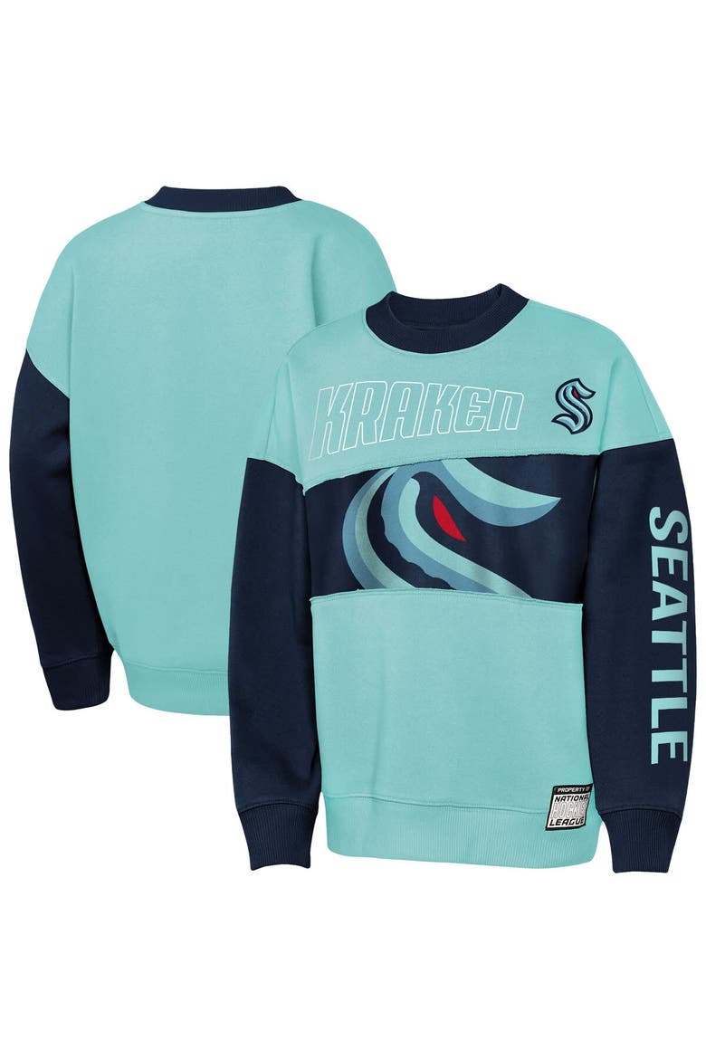 Youth Outerstuff  Light Blue/Deep Sea Blue Seattle Kraken Impact Player Sweatshirt, Main, color, Light Blue