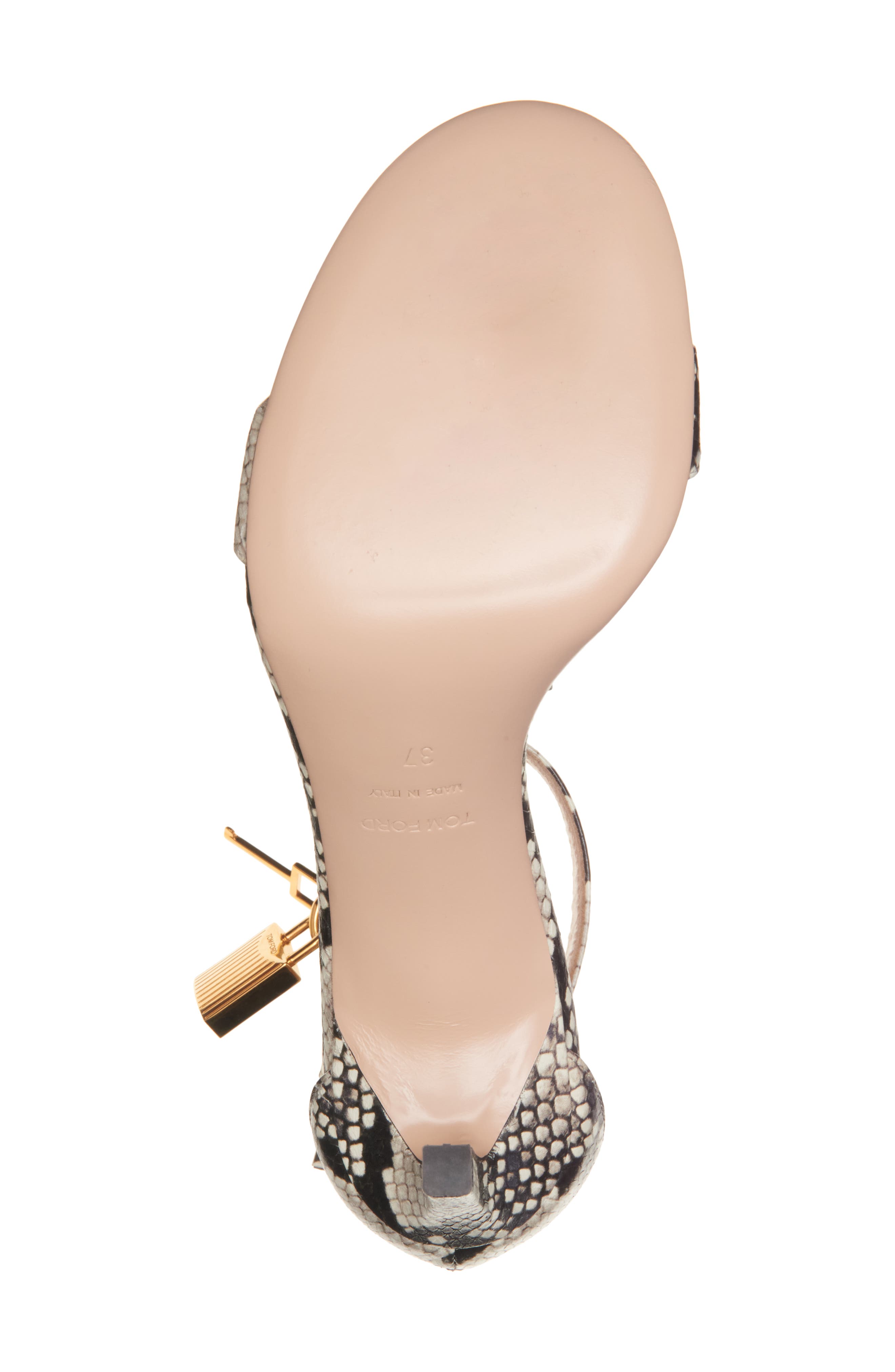 TOM FORD Padlock Snakeskin Embossed Ankle Strap Sandal, Alternate, color, 