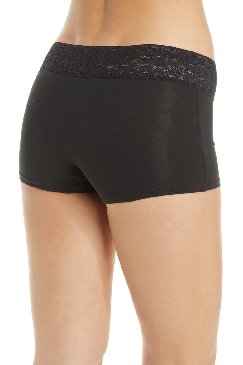 Cool Cotton Lace Boyshorts, Alternate, color, BLACK