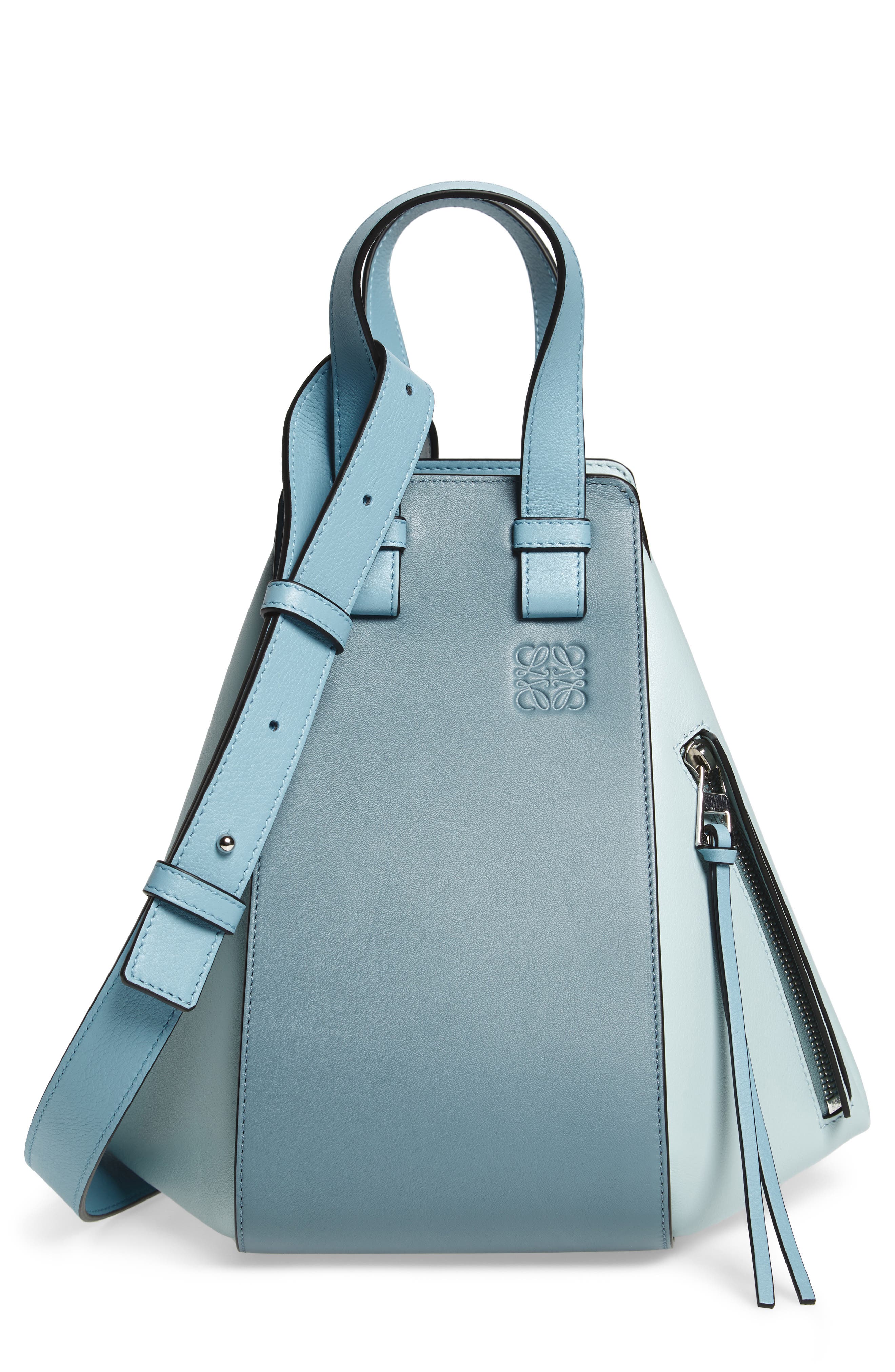 Small Hammock Bicolor Leather Hobo, Main, color, STONE BLUE MULTITONE