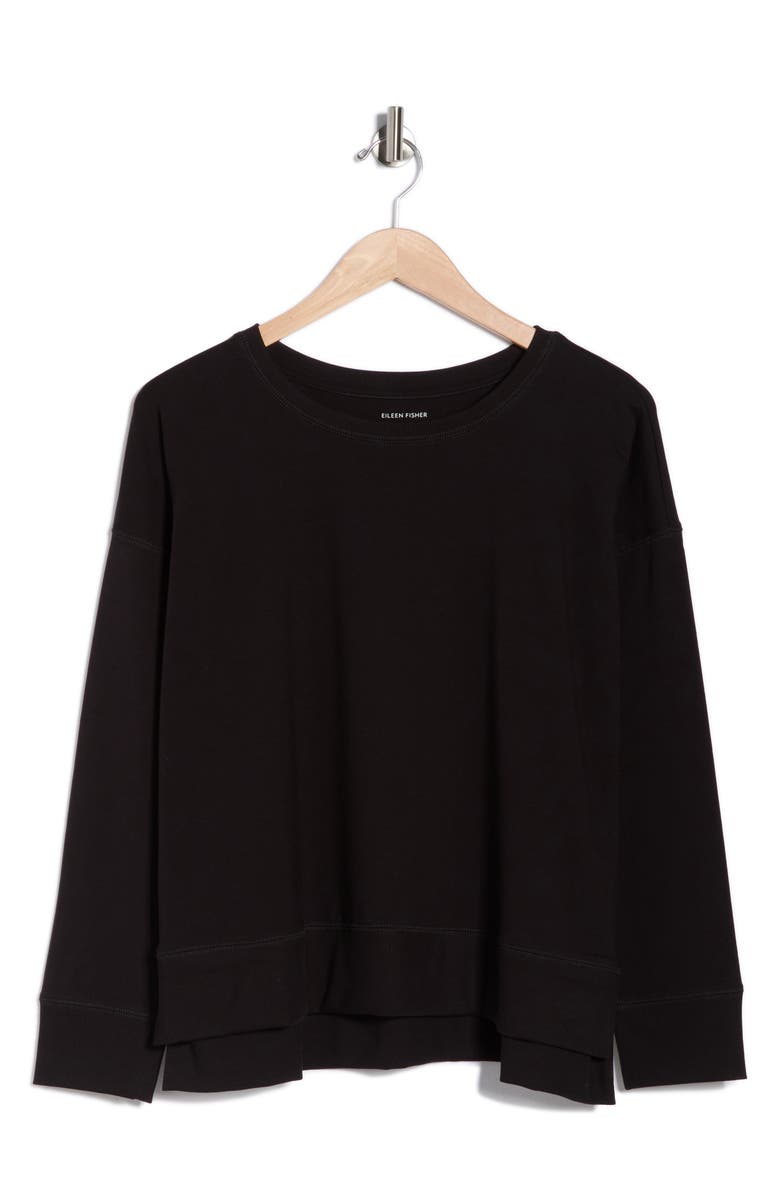 Eileen Fisher Crewneck Long Sleeve T-Shirt, Main, color, Black