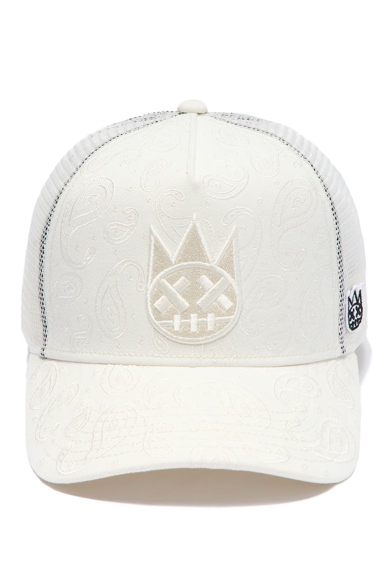 Shimuchan Logo Paisley Trucker Hat, Alternate, color, WINTER WHITE