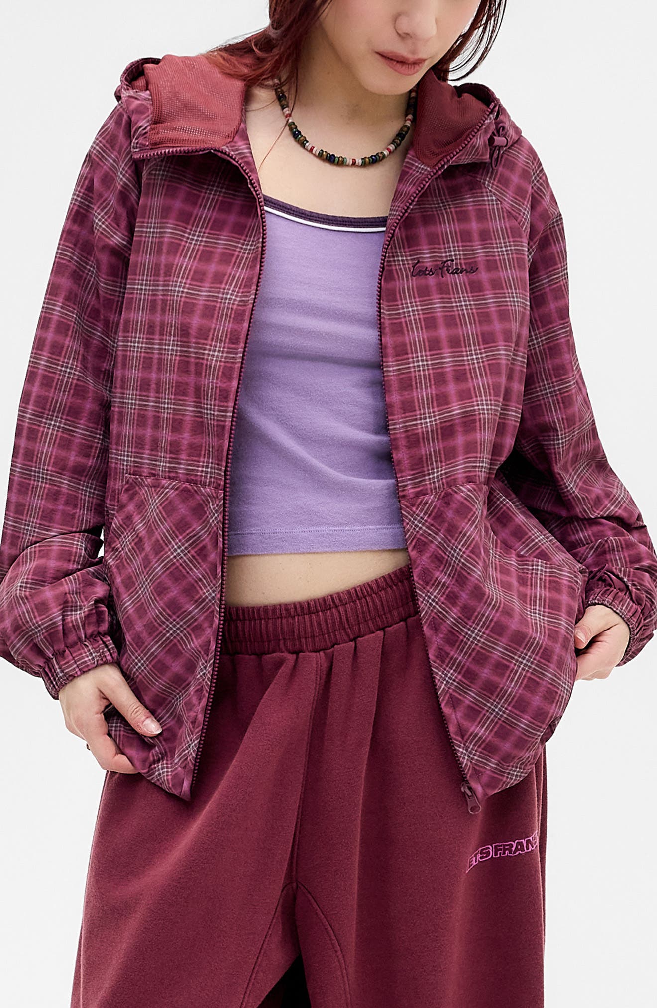 Iets Frans Check Hooded Shell Track Jacket (Women) | Nordstrom