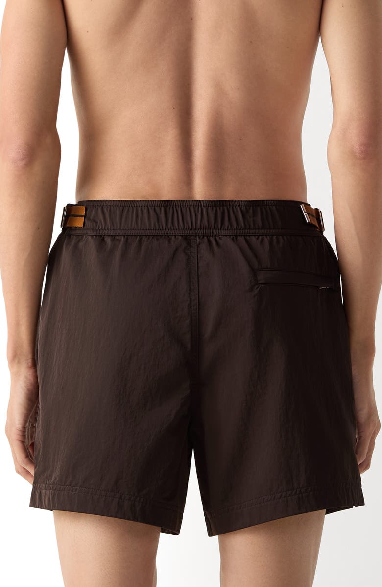 ZEGNA 232 Road Brand Mark Rio Swim Trunks, Alternate, color, Dark Brown