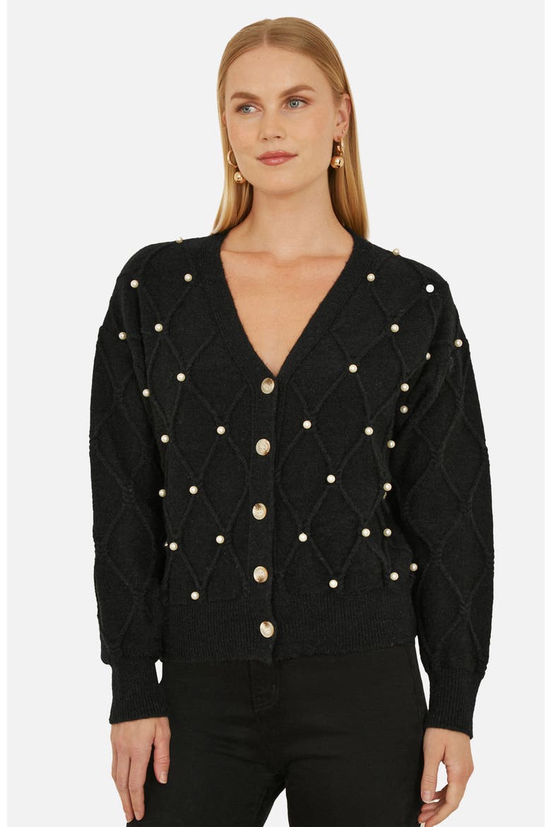 Beaded Cable Knit Cardigan, Main, color, Black