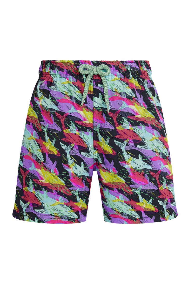 Boys Stretch Swim Shorts Whales Offset, Main, color, Navy
