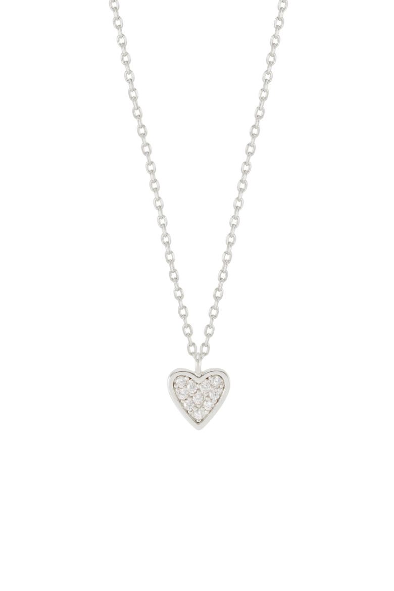 Pavé Crystal Mini Heart Charm Necklace, Main, color, SILVER