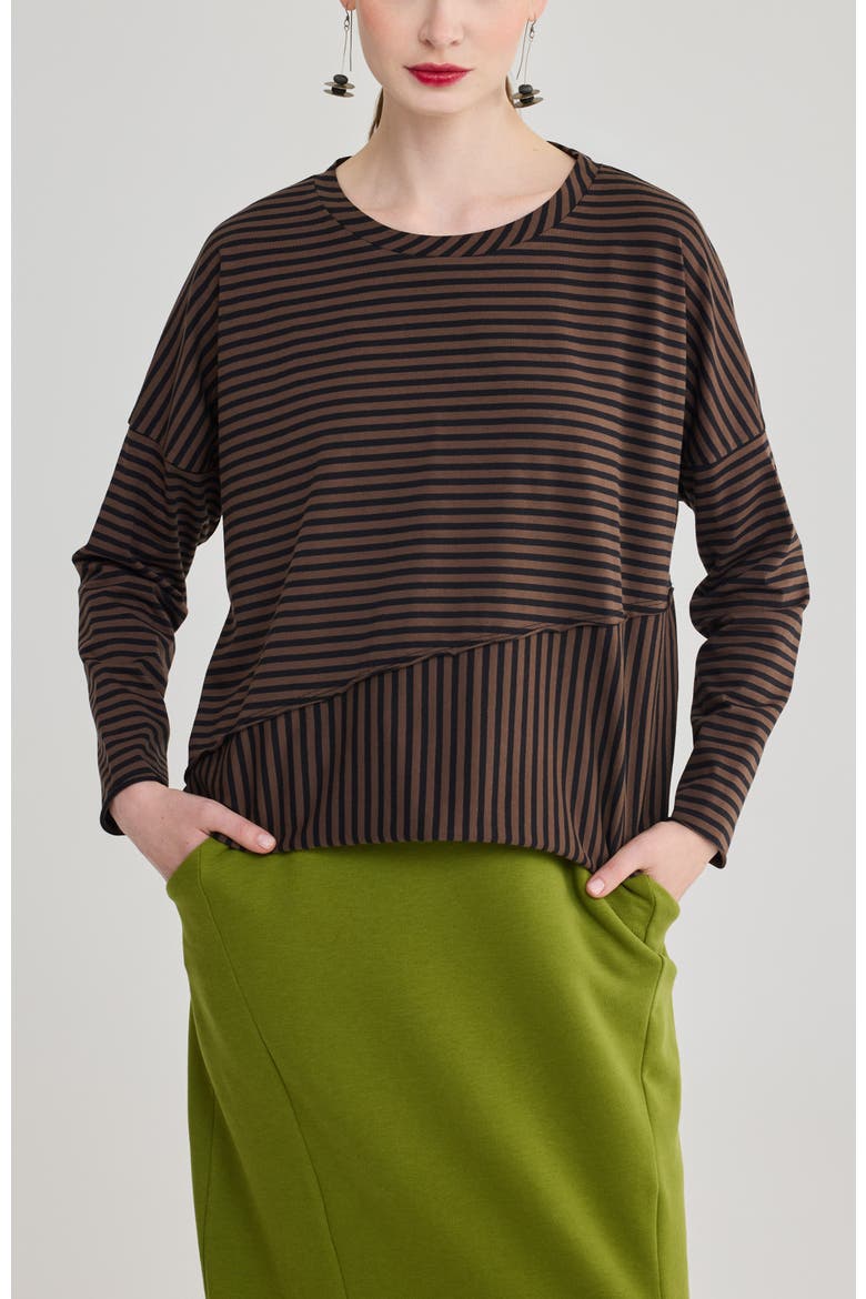 Ophelia Crew Neck Cotton Jersey Top, Main, color, Brown Striped