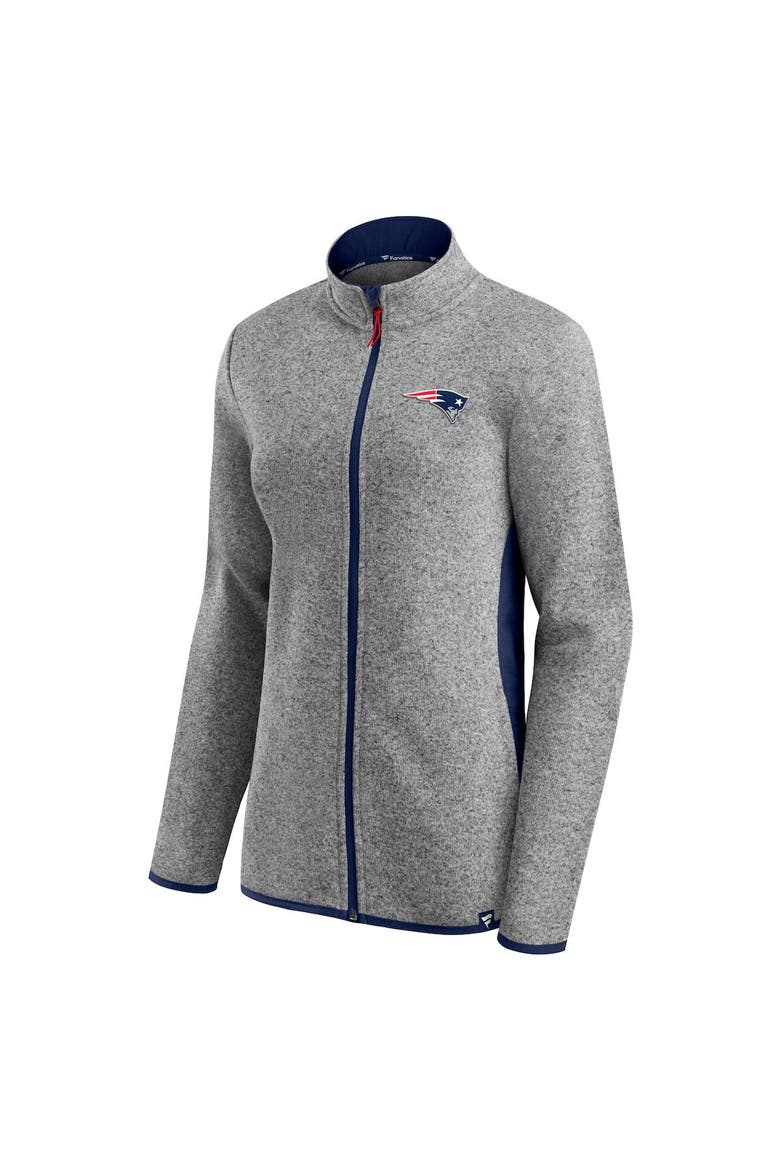 Women's Fanatics Branded Heathered Gray/Navy New England Patriots Block Party Primary Logo Full-Zip Jacket, Alternate, color, Heather Gray