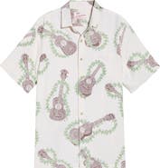 Kahala Ukulele Mele Print Short Sleeve Button-Up Shirt