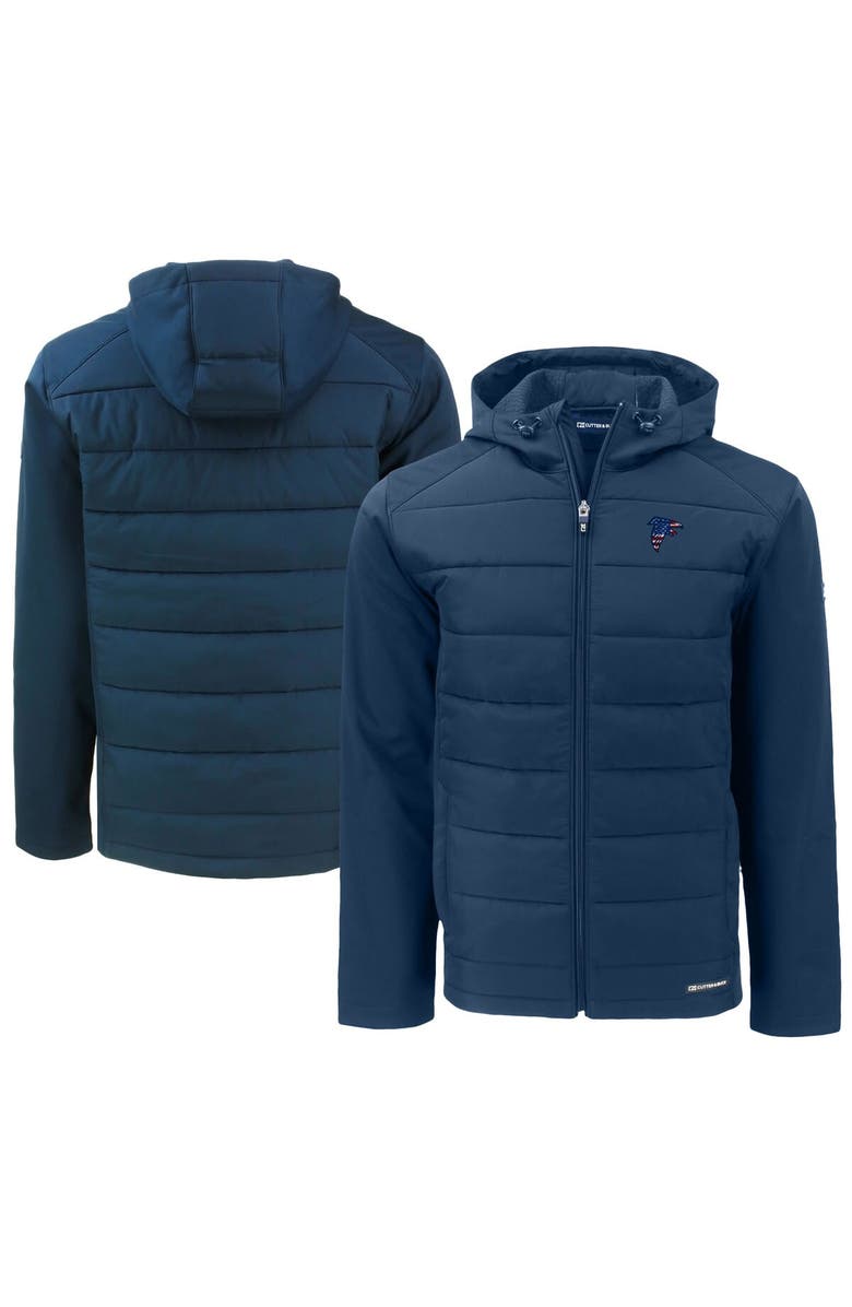 Cutter & Buck Men's Cutter & Buck Navy Atlanta Falcons Big & Tall Americana Evoke Hybrid Eco Softshell Recycled Full-Zip Hooded Jacket, Main, color, 