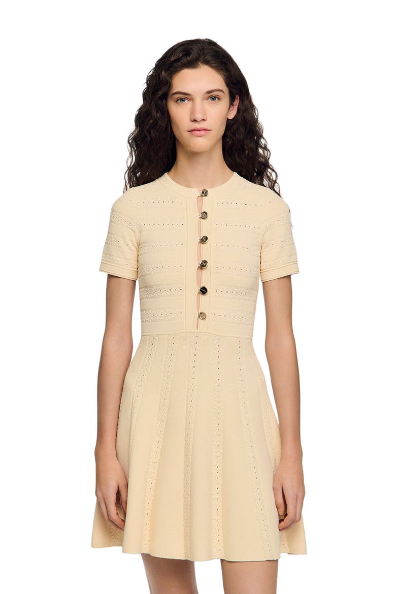 Short pointelle knit dress, Alternate, color, Vanilla