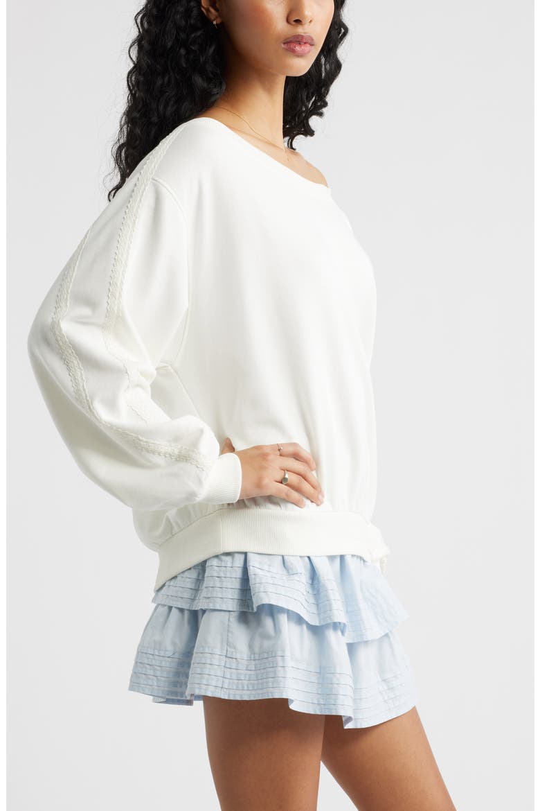 Lace Trim Off the Shoulder Cotton Blend Sweatshirt, Alternate, color, IVORY