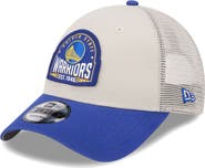 New Era Men's New Era Khaki/Royal Golden State Warriors Throwback Patch Trucker 9FORTY Adjustable Hat