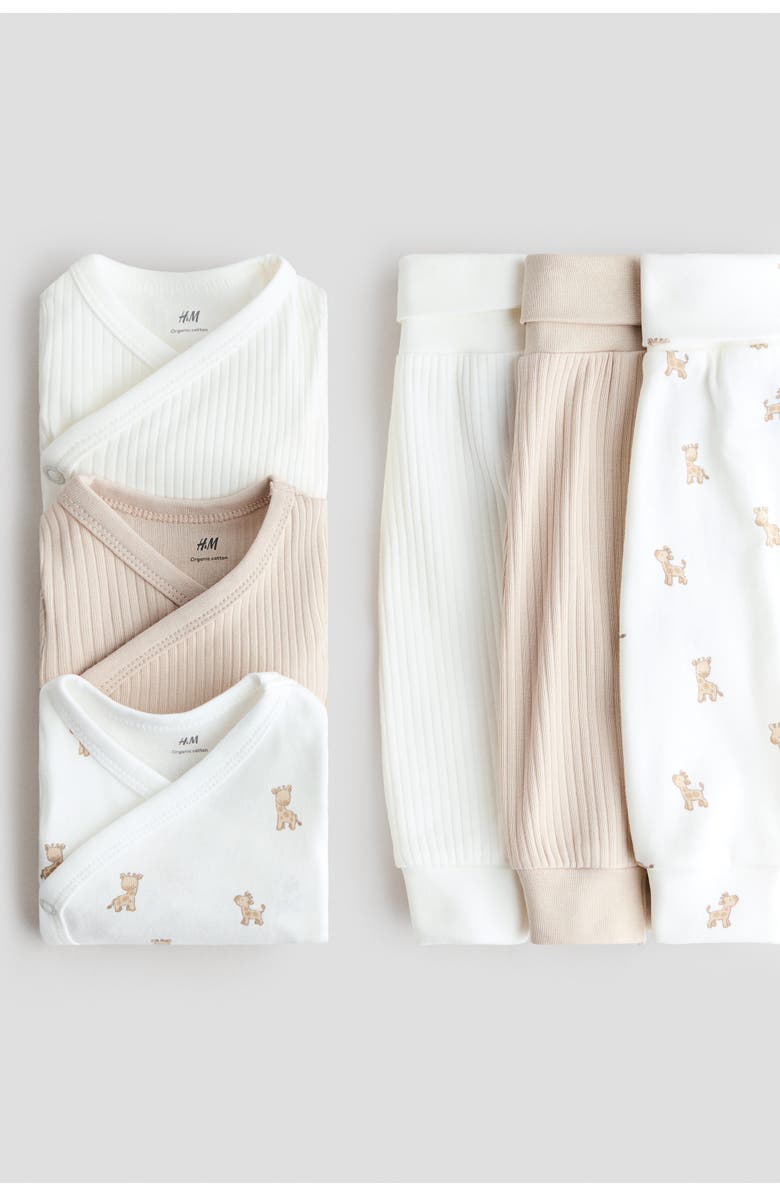 H&M 6-piece bodysuit and pants set, Alternate, color, Beige/Giraffes