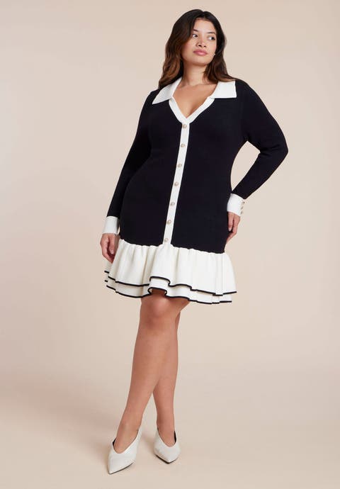 Contrast Tipping Flounce Mini Dress (Plus Available)