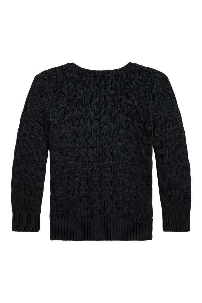 Kids' Cable Knit Cotton Crewneck Sweater, Alternate, color, POLO BLACK