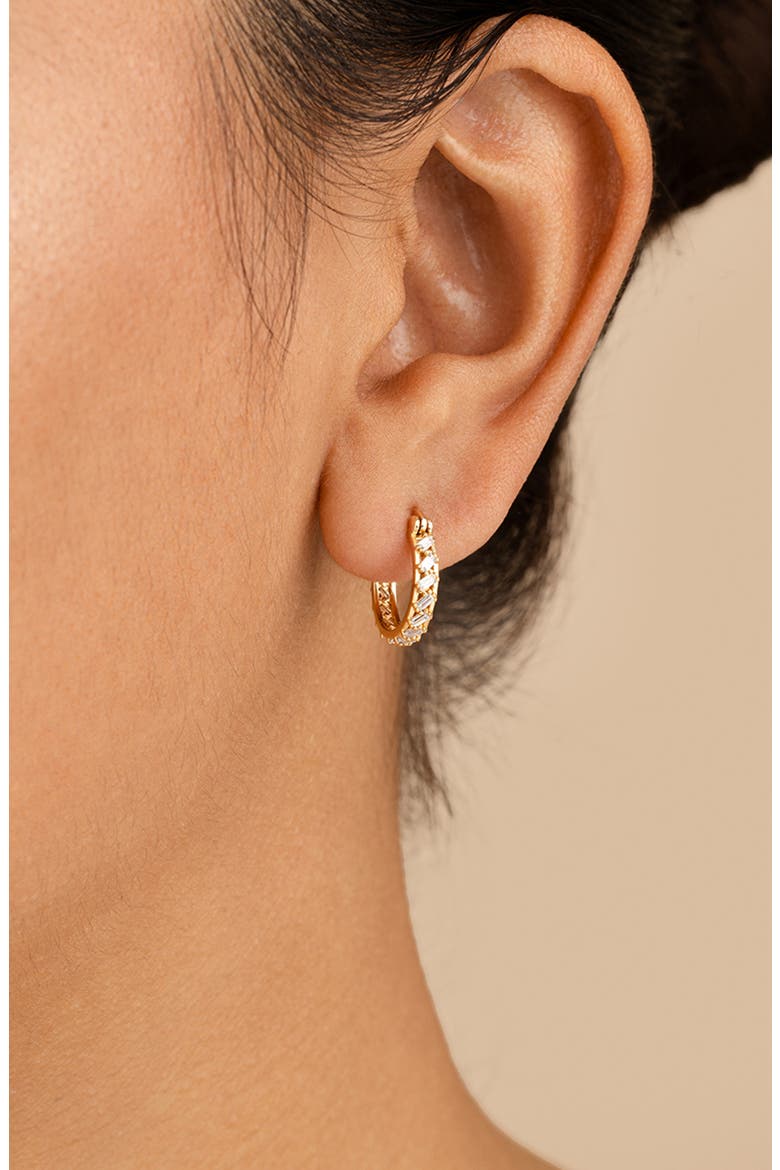 Norabelle Micro Cubic Zirconia Hoop Earrings, Alternate, color, GOLD