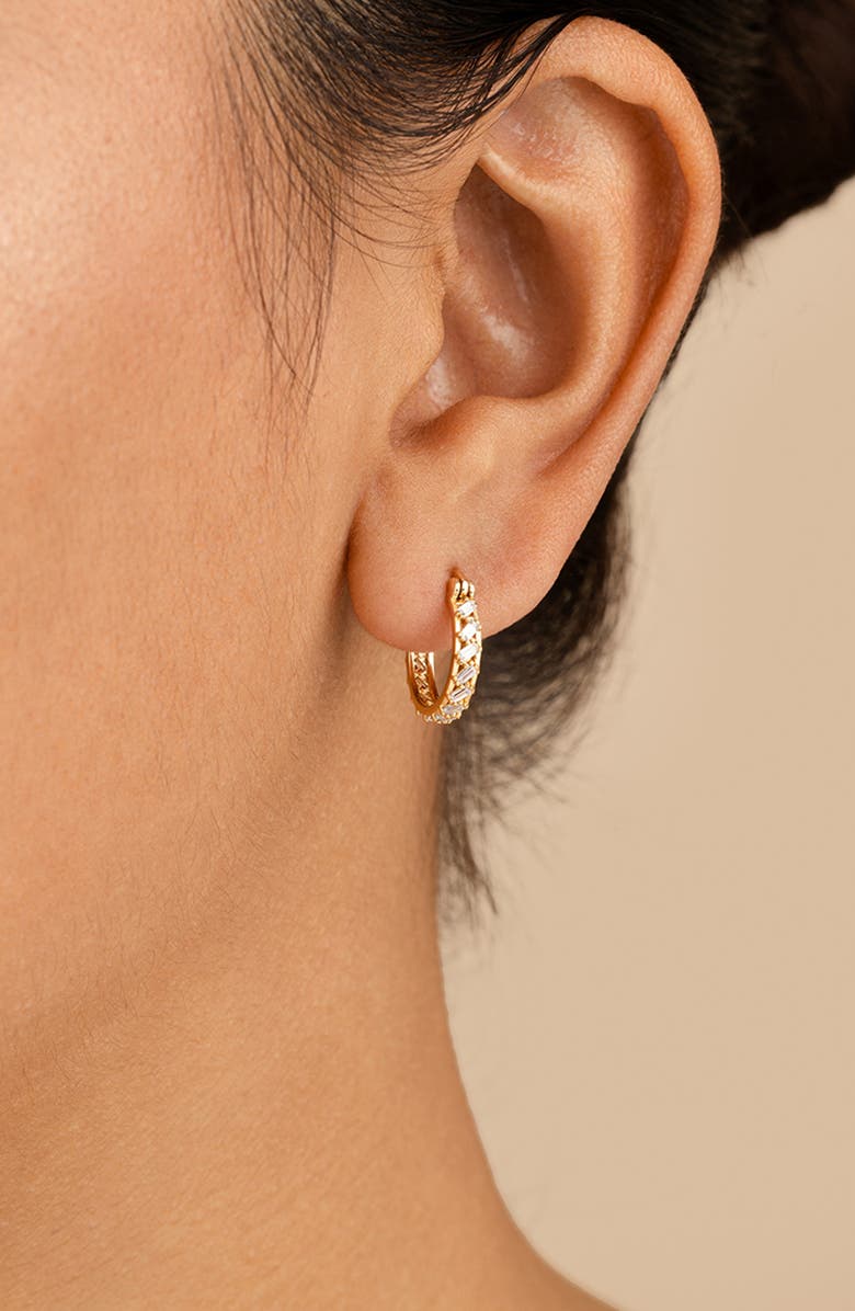 Sterling Forever Norabelle Micro Cubic Zirconia Hoop Earrings, Alternate, color, Gold