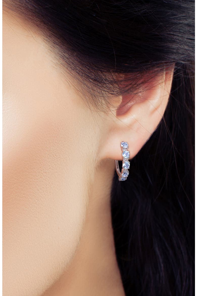 Sterling Silver Sky Blue Topaz & White Topaz Huggie Hoop Earrings, Alternate, color, BLUE
