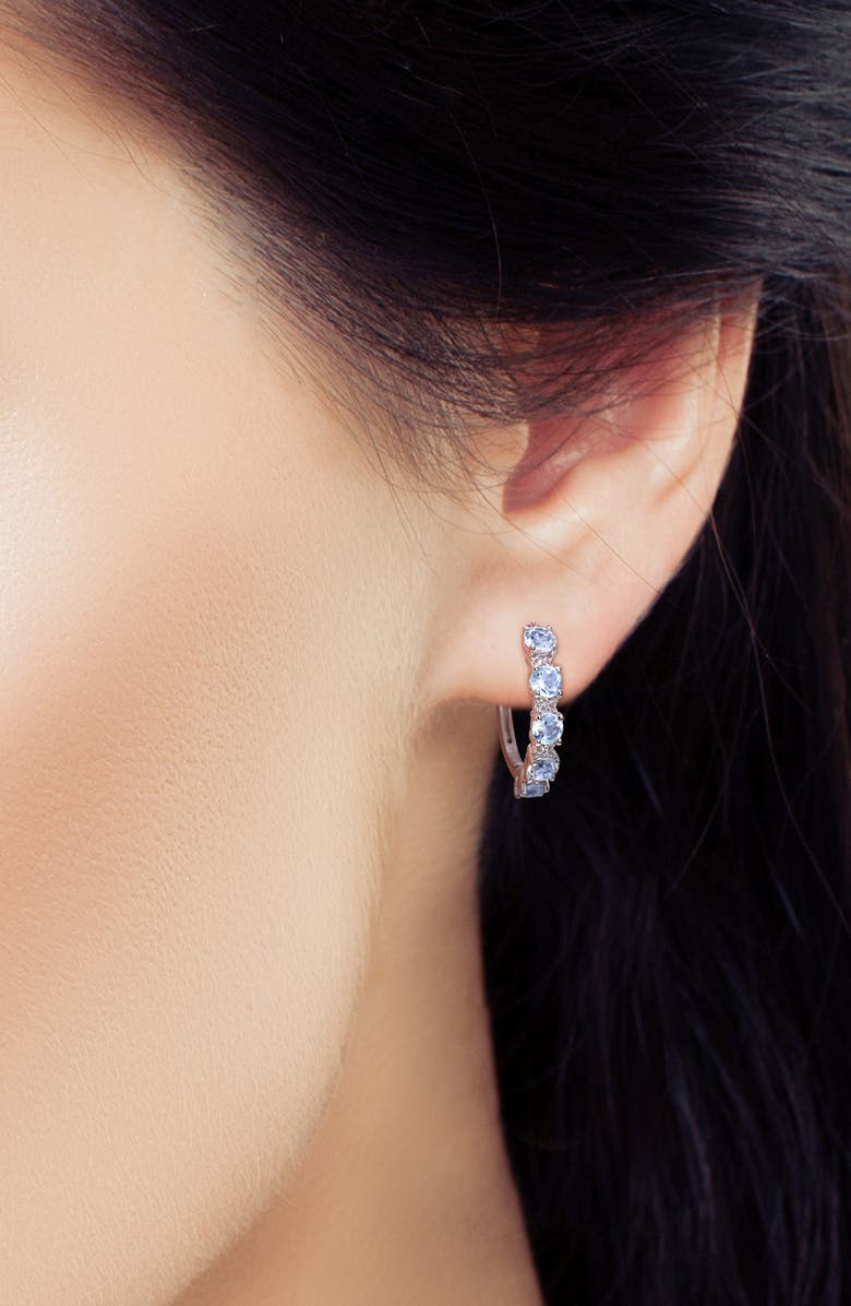 DELMAR Sterling Silver Sky Blue Topaz & White Topaz Huggie Hoop Earrings, Alternate, color, 