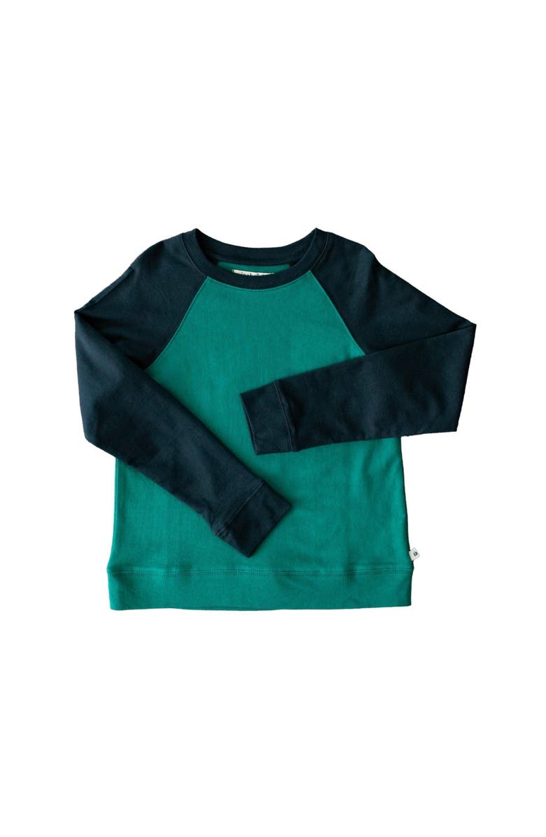 Jackalo Kids’ Stevie Organic Cotton Raglan Sweatshirt, Alternate, color, Hunter Green & Navy