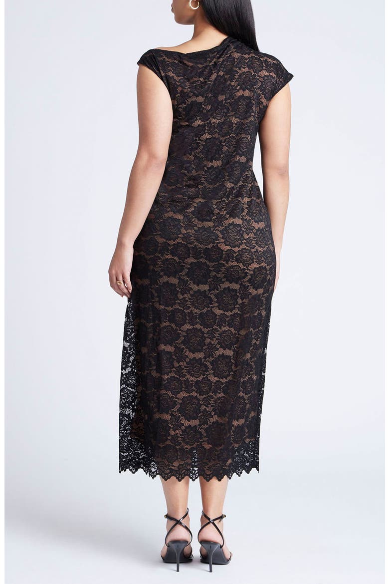 Lace Fitted Midi Dress, Alternate, color, BLACK ONYX