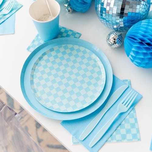 Jollity & Co Checkered Cocktail Napkins In Blue