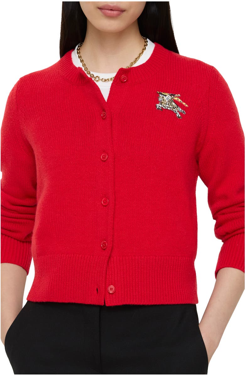 Burberry Wool Cashmere Cardigan, Main, color, Crayon Red