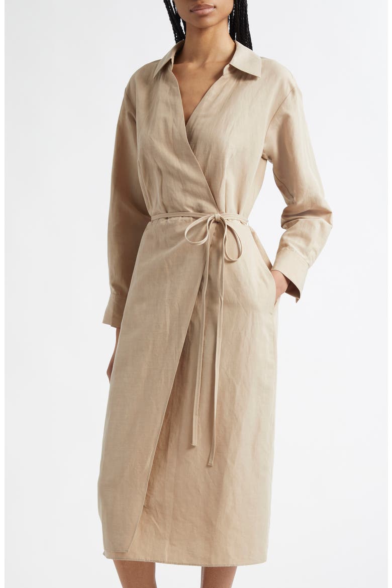 Long Sleeve Wrap Shirtdress, Alternate, color, LIGHT SANDBAR