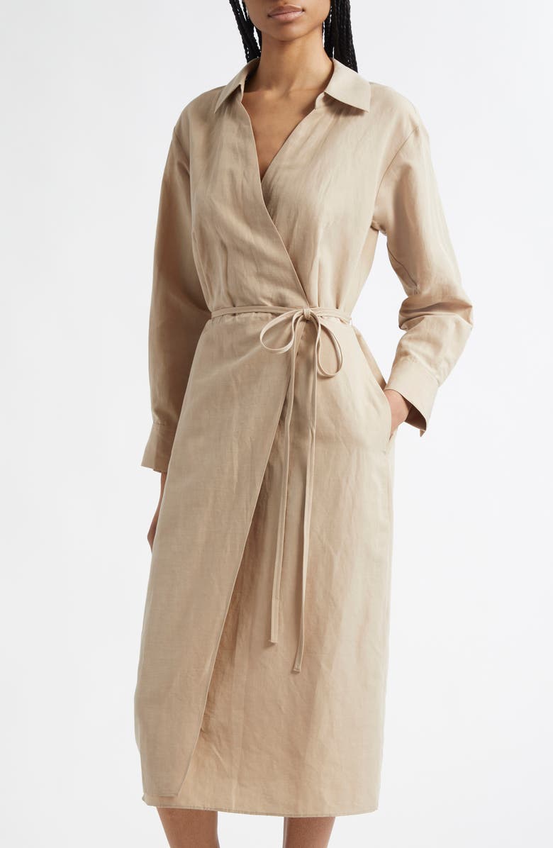 Vince Long Sleeve Wrap Shirtdress, Alternate, color, Light Sandbar