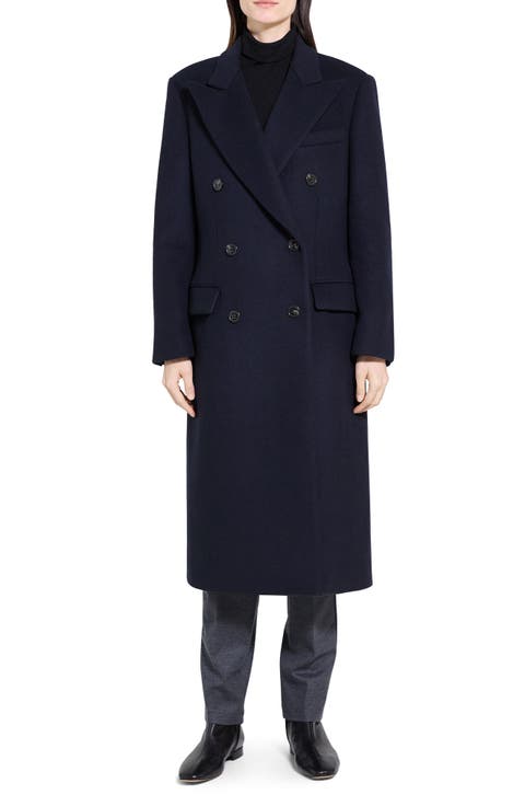 Peak Lapel Double Breasted Wool Blend Coat