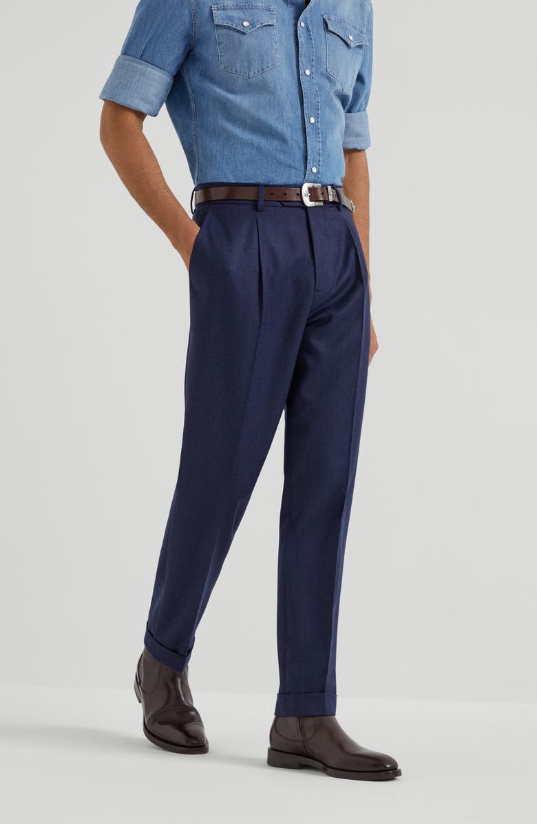 Brunello Cucinelli Leisure fit trousers with pleats, Alternate, color, Marine Blue