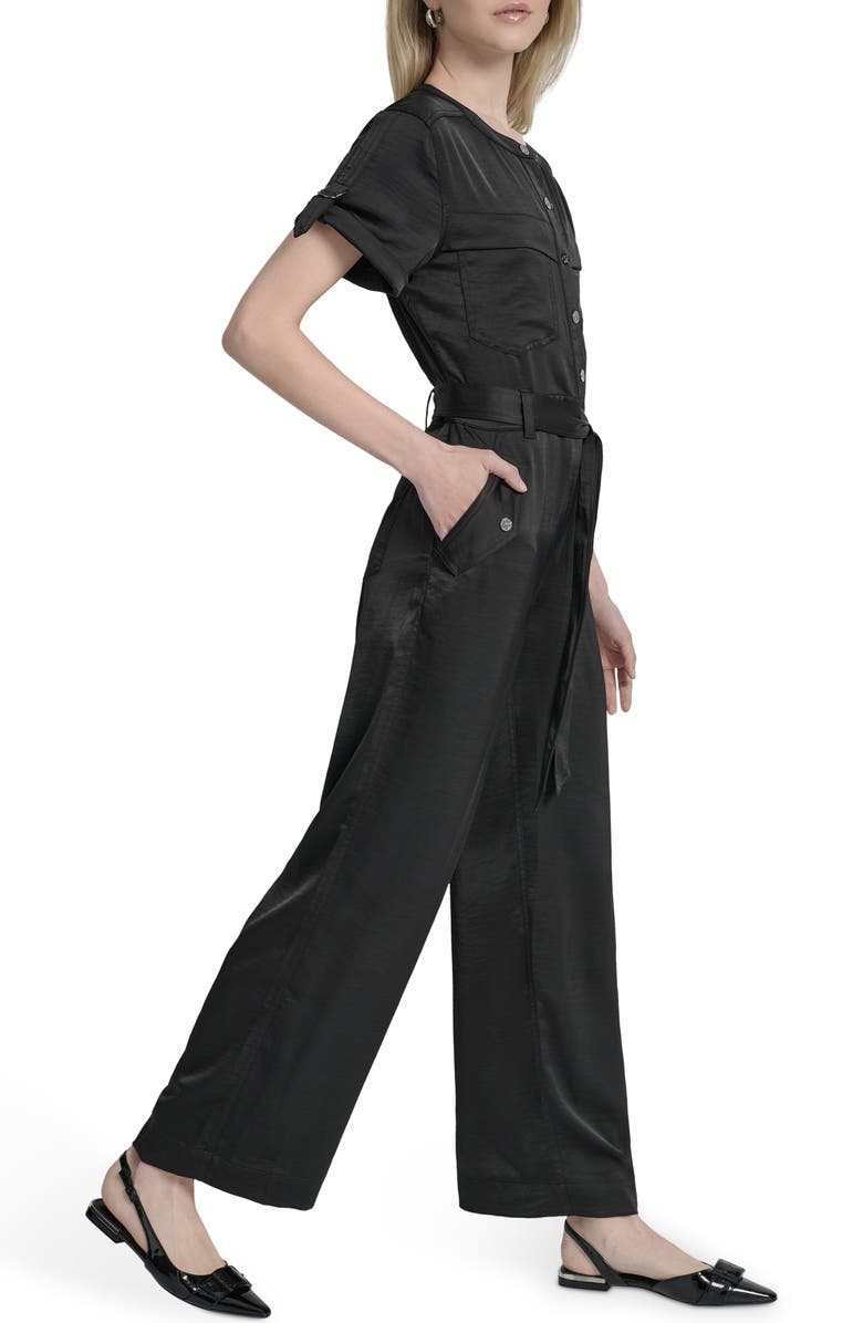 DKNY Twill Utility Jumpsuit, Alternate, color, Black