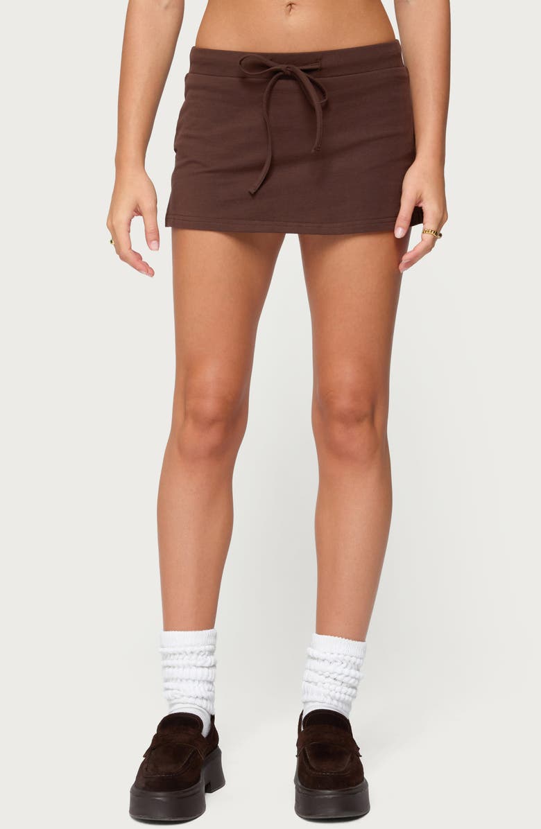 EDIKTED Bayside Stretch Cotton Micro Skort, Main, color, Brown