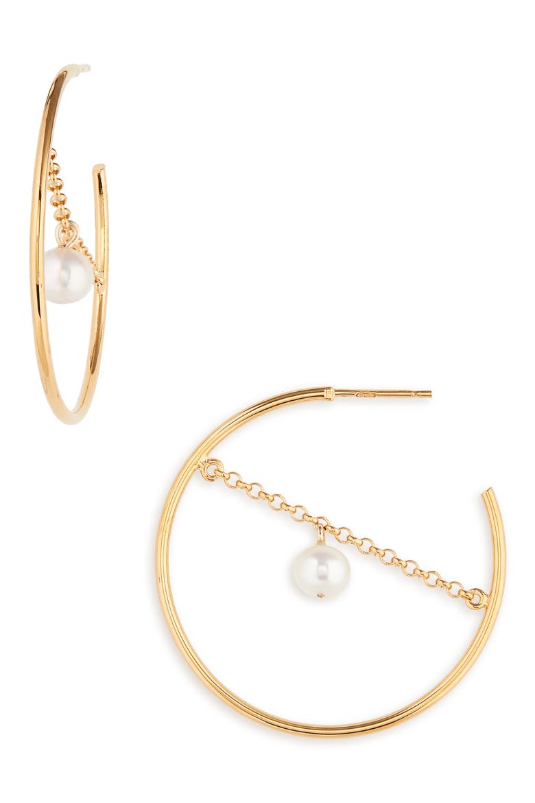 Selene Freshwater Pearl Hoop Earrings, Main, color, GOLD PLATED STERLING SILVER