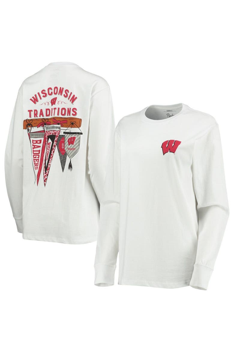 Women's Pressbox White Wisconsin Badgers Traditions Pennant Long Sleeve T-Shirt, Main, color, White