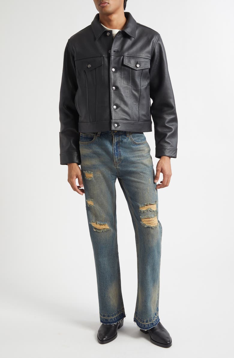 MIDNIGHT RODEO 1968 Leather Trucker Jacket, Alternate, color, Black