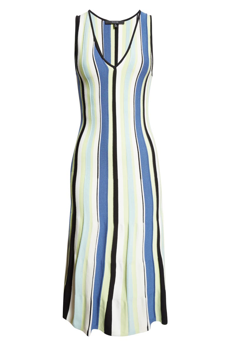 Fifi Vertical Stripe A-Line Knit Midi Dress, Alternate, color, OCEAN/ KEYLIME MULTI